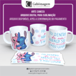 Arte Caneca Stitch e Angel para Sublimação – Foi Dentro De Um Abraço Seu Que Eu Encontrei O Meu Lugar