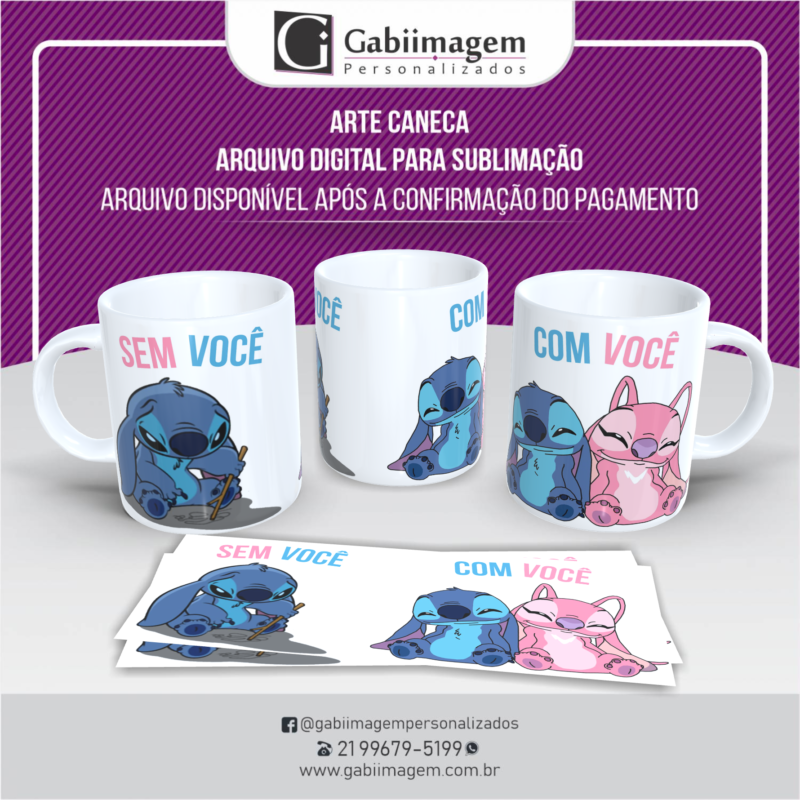 Arte Caneca Stitch e Angel para Sublimação – Sem Você, Com Você - Mod29