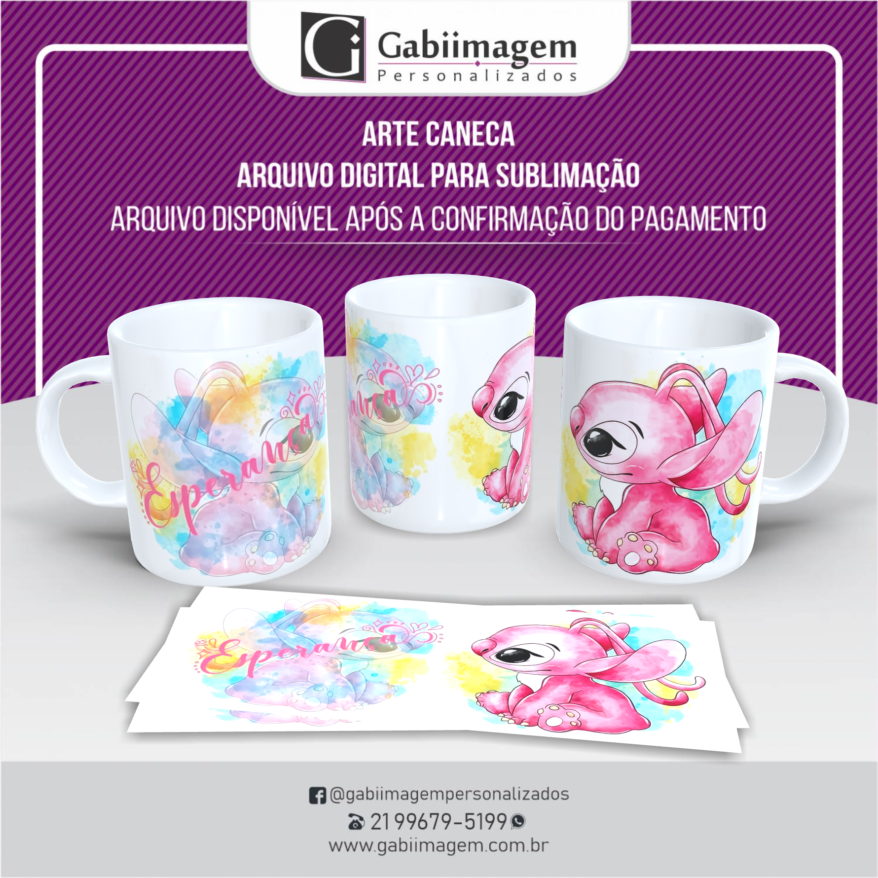 arte caneca Stitch e Angel