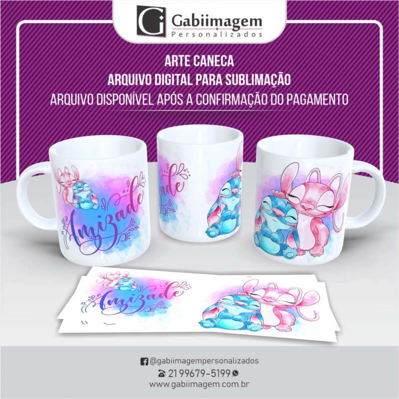 arte caneca Stitch e Angel