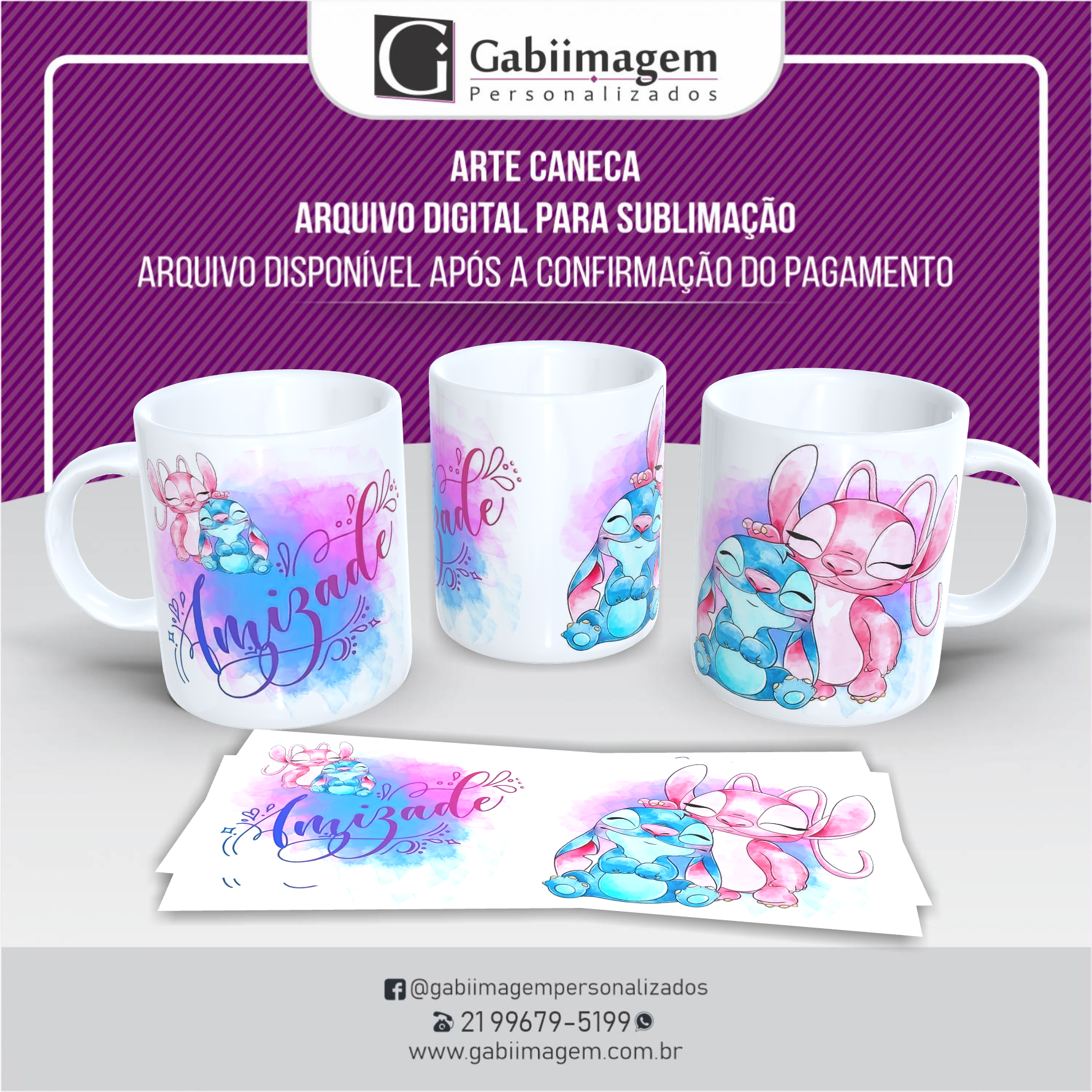 arte caneca Stitch e Angel