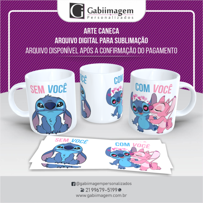 arte caneca Stitch e Angel