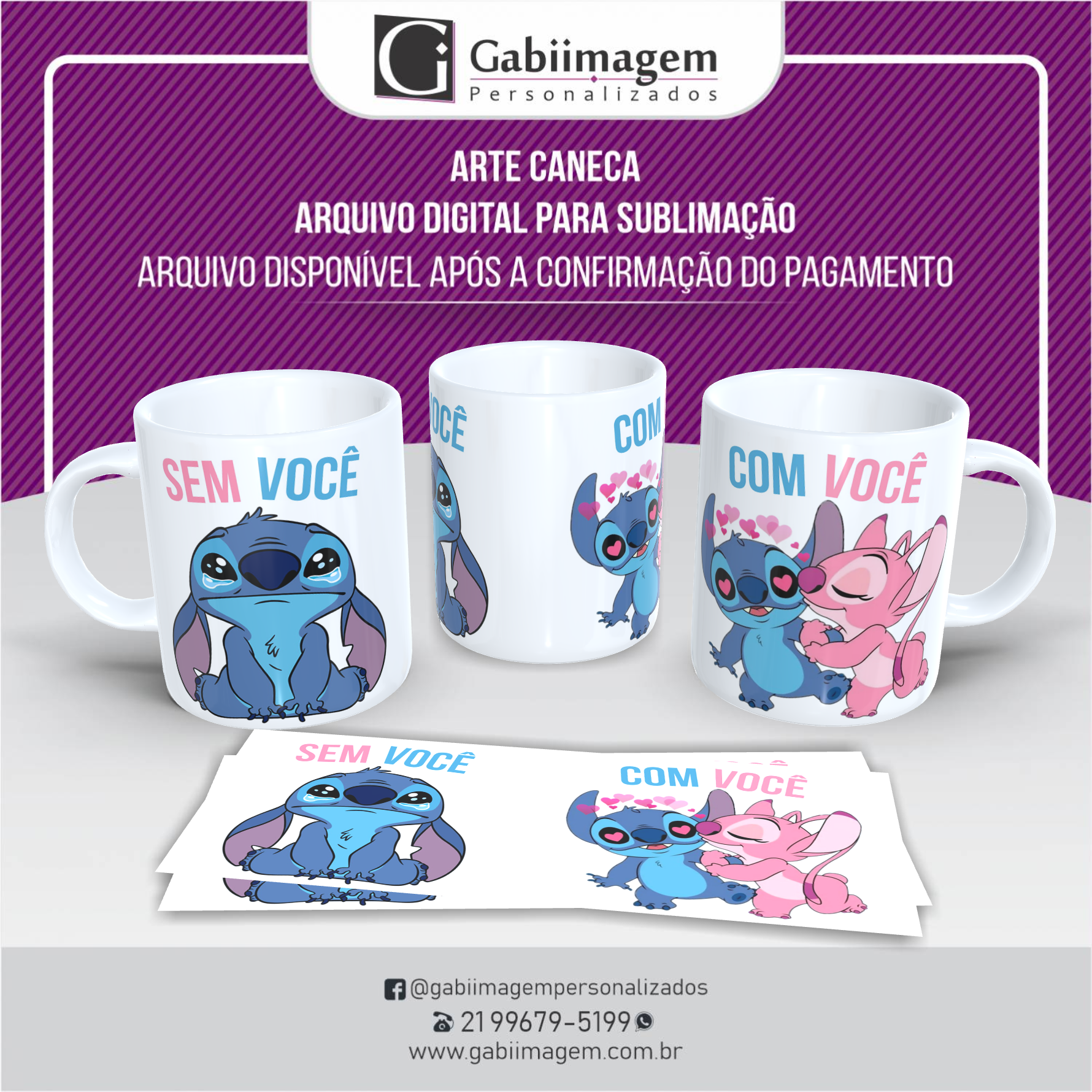 arte caneca Stitch e Angel