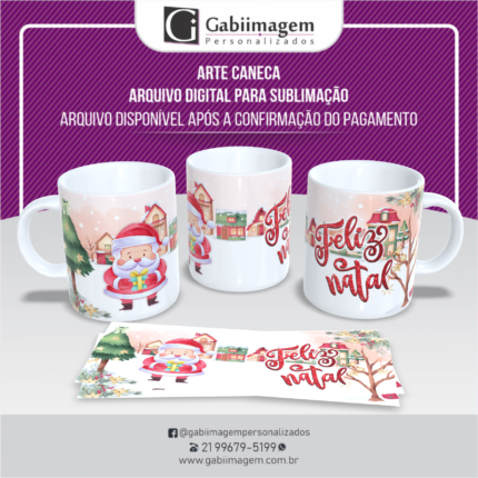 Arte Caneca Natal para Sublimação - Feliz Natal.