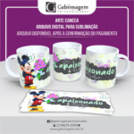 Arte Caneca Mickey e Minnie para Sublimação - Coração Apaixonado é Bobo.