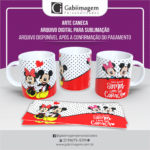 Arte Caneca Mickey e Minnie para Sublimação -Meu Amor, Somos Um Só Coração