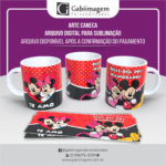 Arte Caneca Mickey e Minnie para Sublimação - Te Amo, Feliz Dia dos Namorados.