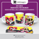 Arte Caneca Mickey e Minnie para Sublimação - Love, Feliz Dia dos Namorados