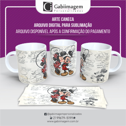 Arte Caneca Mickey e Minnie