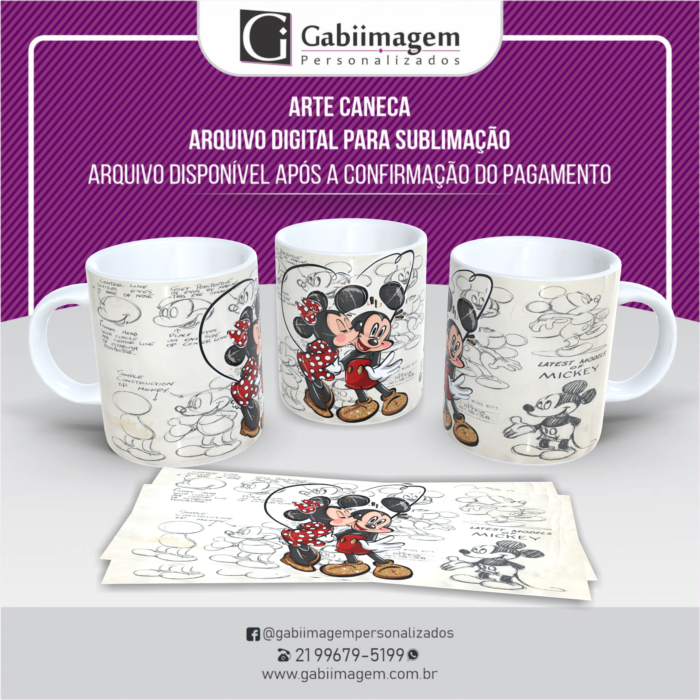 Arte Caneca Mickey e Minnie