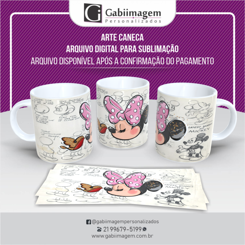 Arte Caneca Mickey e Minnie