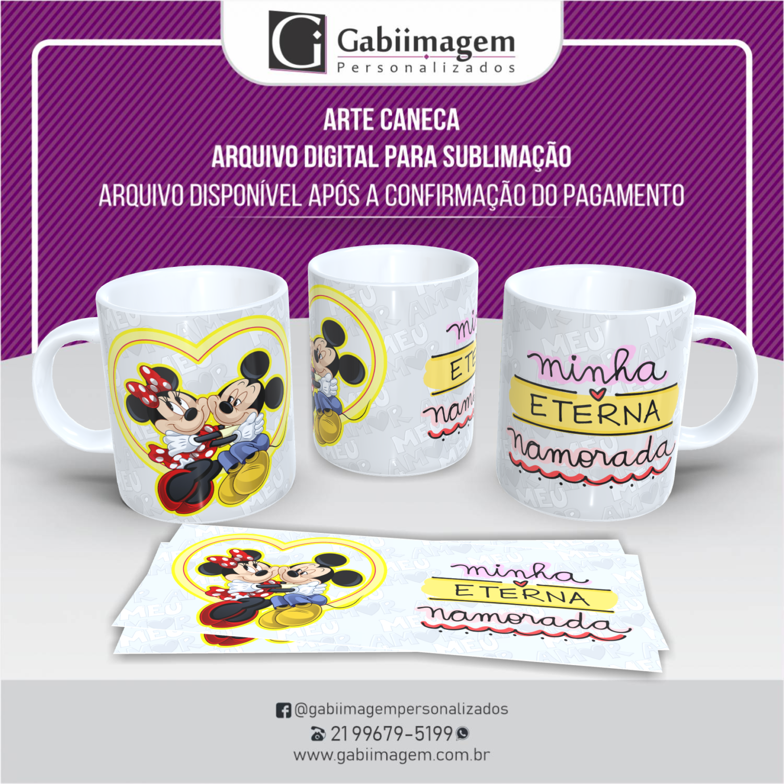 Arte Caneca Mickey E Minnie Para Sublimação - Minha Eterna Namorada