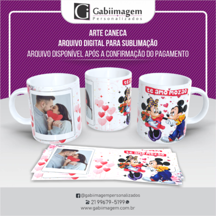 Arte Caneca Mickey e Minnie com foto para Sublimação - Te Amo, Mozão