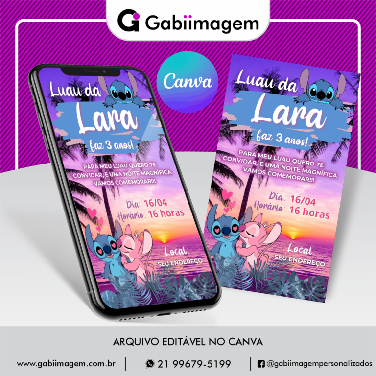 convite digital Luau Stitch e Angel