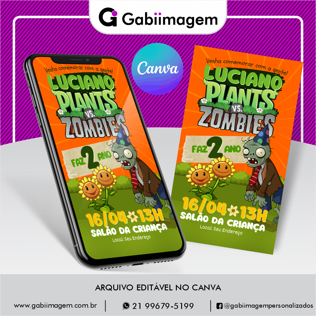 convite digital Plantas vs Zumbis