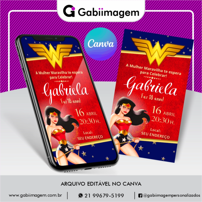 convite digital mulher maravilha