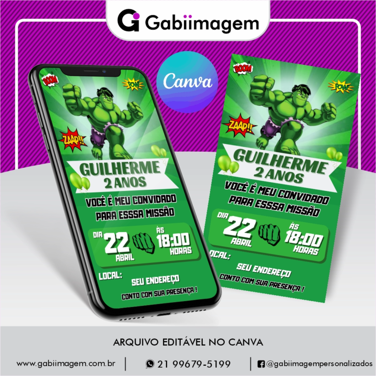convite digital hulk cute
