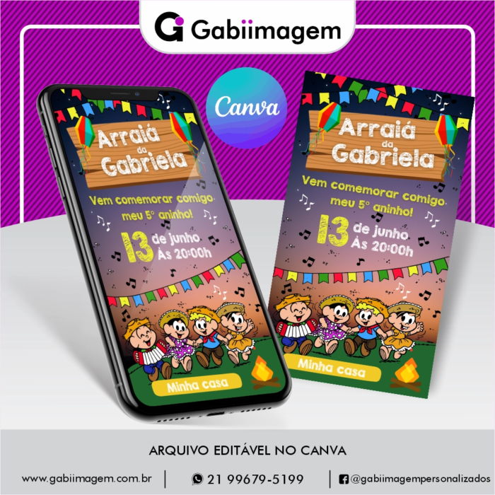 Convite Digital Turma da Mônica Festa Junina