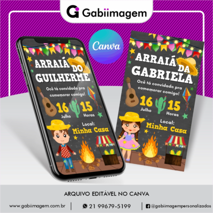 Convite Digital Arraiá Menina e Menino