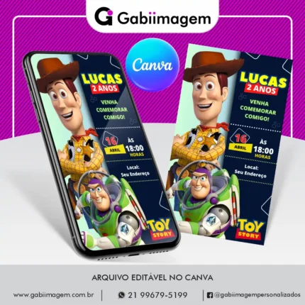 Convite Digital Toy Story Woody e Buzz Lightyear