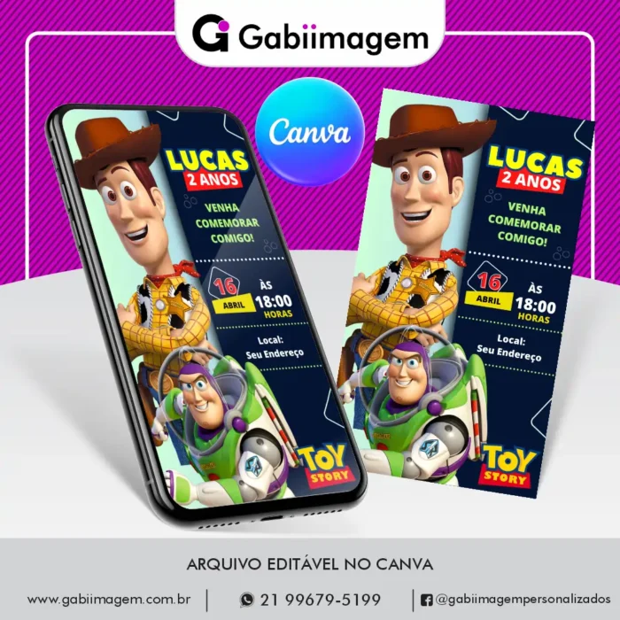 Convite Digital Toy Story Woody e Buzz Lightyear