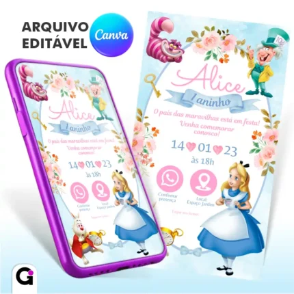 convite interativo alice no país das maravilhas