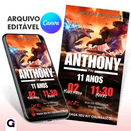 Convite Digital Godzilla vs Kong