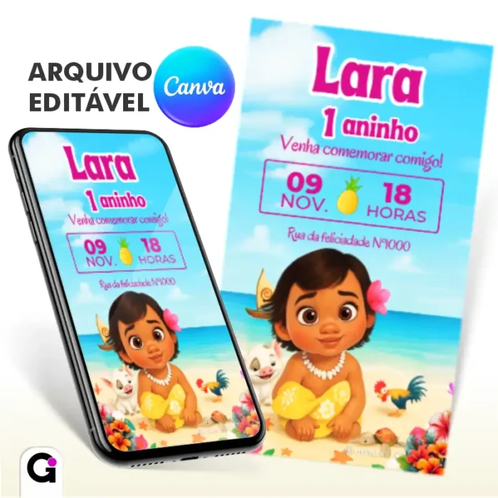 convite animado Moana Baby
