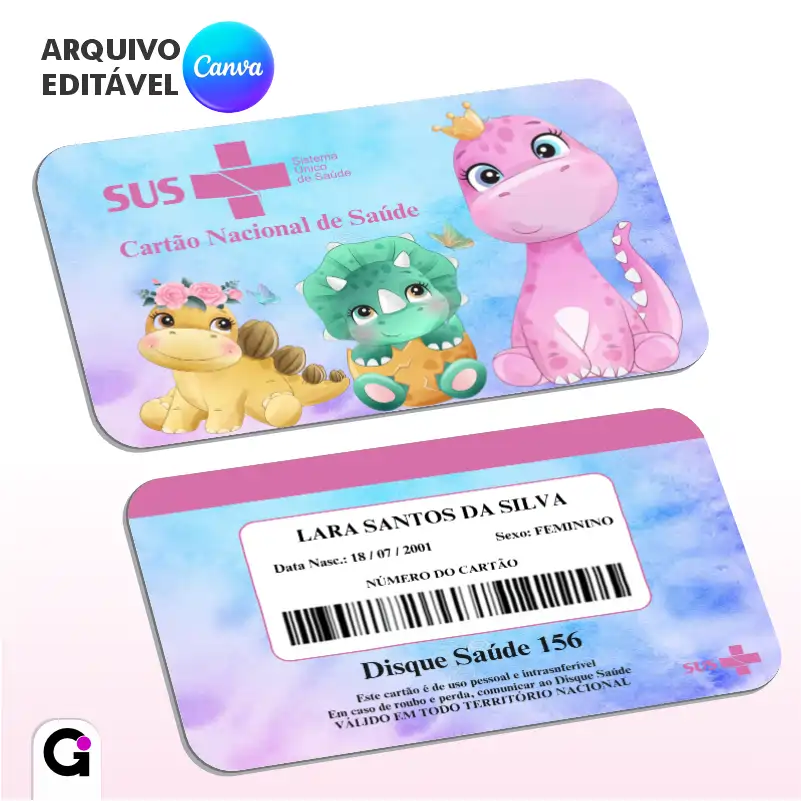 cartão sus dinossauros menina