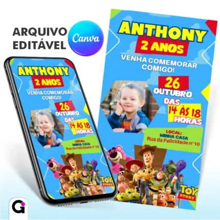 convite animado toy story canva