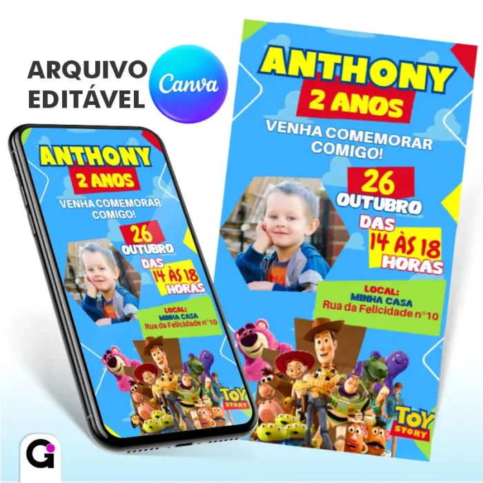 convite animado toy story canva