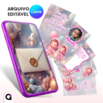 convite digital espaço sideral menina animado com foto editável canva