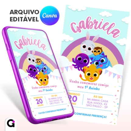 convite digital bolofofo infantil colorido editável canva festa divertida