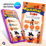 convite digital goku anime interativo editável canva tema anime infantil