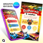 convite digital hot wheels interativo infantil editável canva tema corrida radical