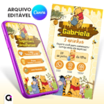 convite digital ursinho pooh interativo infantil editável canva tema urso mel