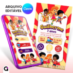 convite digital 3 palavrinhas interativo infantil editável canva colorido alegre