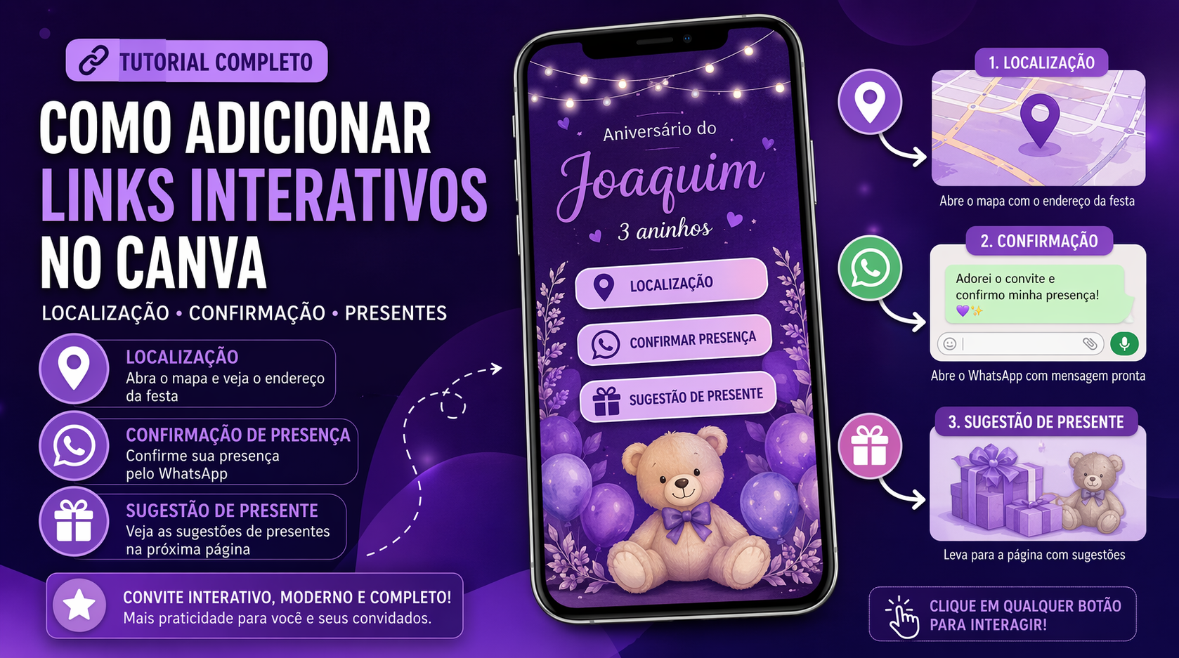 Como adicionar links interativos no convite (Canva)