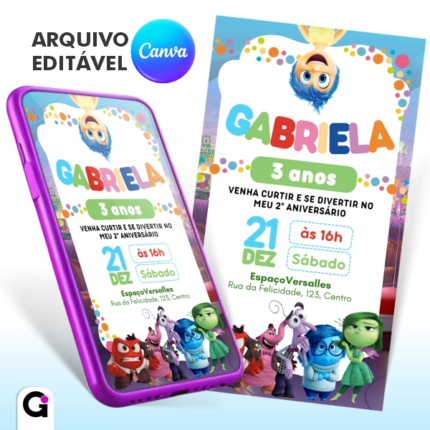 convite digital divertidamente simples colorido editável canva festa infantil