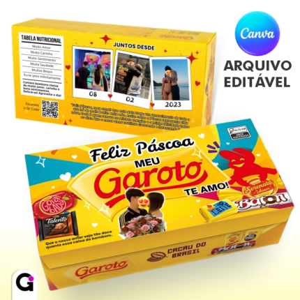 adesivo caixa bombom garoto personalizado com foto editável canva presente criativo