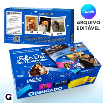 adesivo caixa bombom lacta personalizado com foto editável canva presente criativo