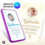 convite digital batizado simples com foto delicado editável canva religioso