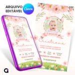 convite digital borboleta animado com música e foto editável canva infantil delicado