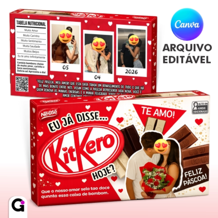 adesivo caixa kitkat personalizado com foto editável canva presente criativo