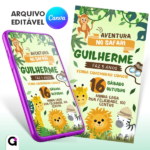 convite digital safari simples infantil editável canva animais selva festa