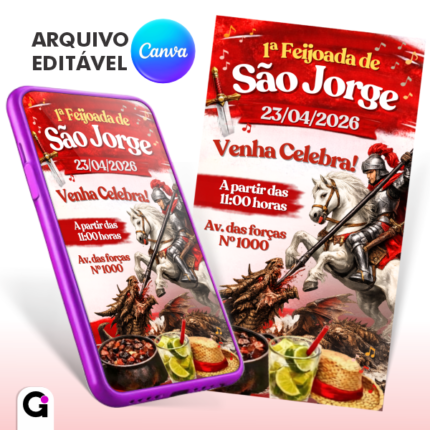 convite digital feijoada são jorge simples editável canva festa temática