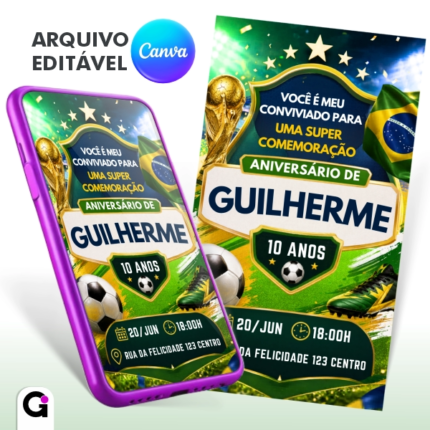 convite copa do mundo brasil editável canva futebol infantil pdf png