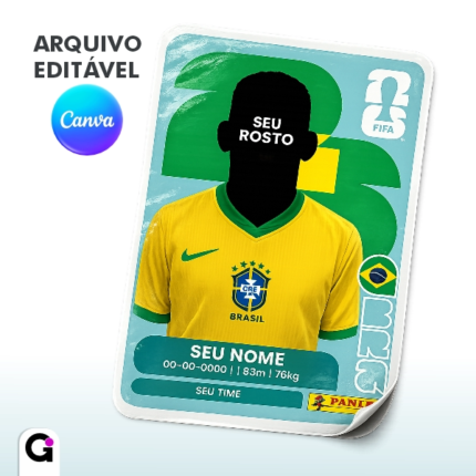 figurinha copa do mundo 2026 personalizada brasil editável canva com foto