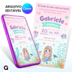 convite digital fundo do mar infantil simples editável canva oceano