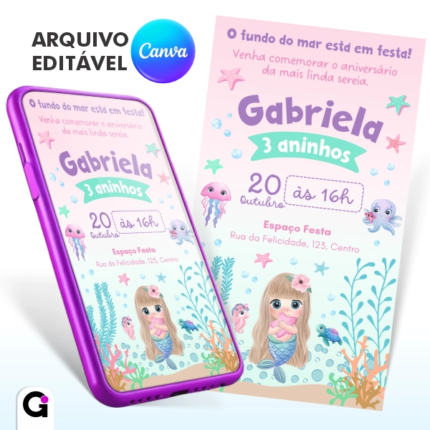 convite digital fundo do mar infantil simples editável canva oceano